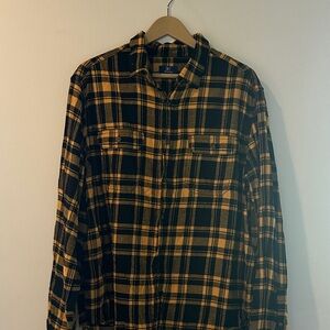 Black and Yellow Plaid Button-Up flannel.
